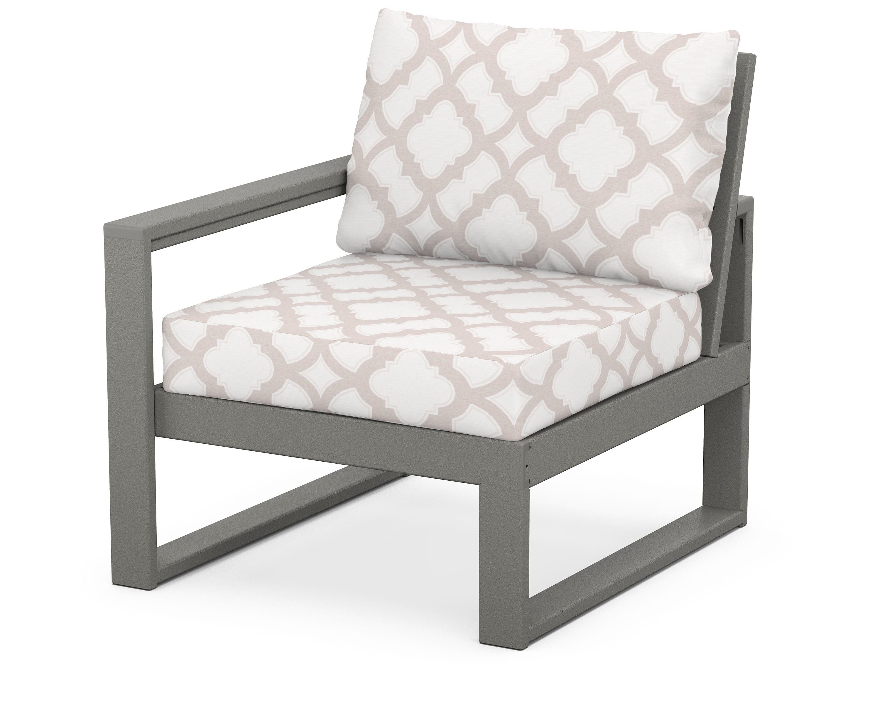 POLYWOOD® EDGE Modular Left Arm Chair in Slate Grey / Trellis Dune Burlap