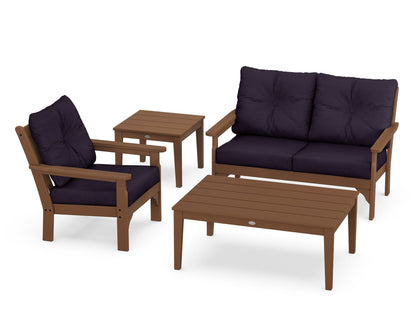 POLYWOOD® Vineyard 4-Piece Deep Seating Set in Teak / Navy Linen
