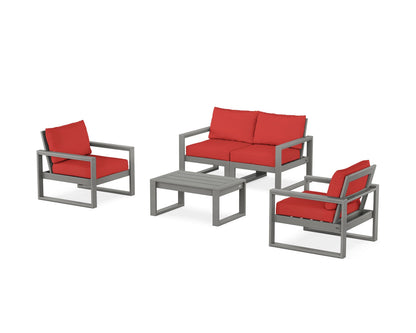 POLYWOOD® EDGE Sectional 4-Piece Deep Seating Set with Loveseat in Slate Grey / Crimson Linen