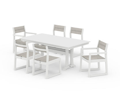 POLYWOOD® EDGE Sling 7-Piece Farmhouse Trestle Dining Set in White / Birch Sling