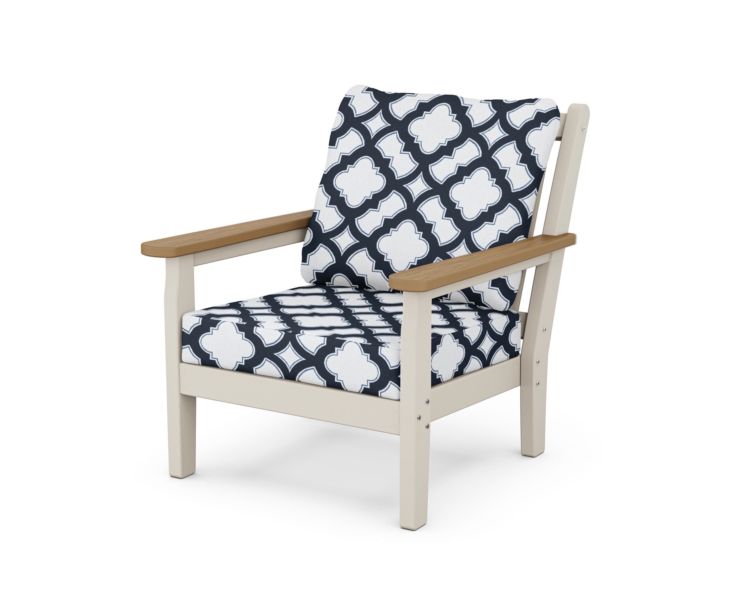 POLYWOOD® Chippendale Deep Seating Chair in Sand / Natural / Trellis Marine Indigo