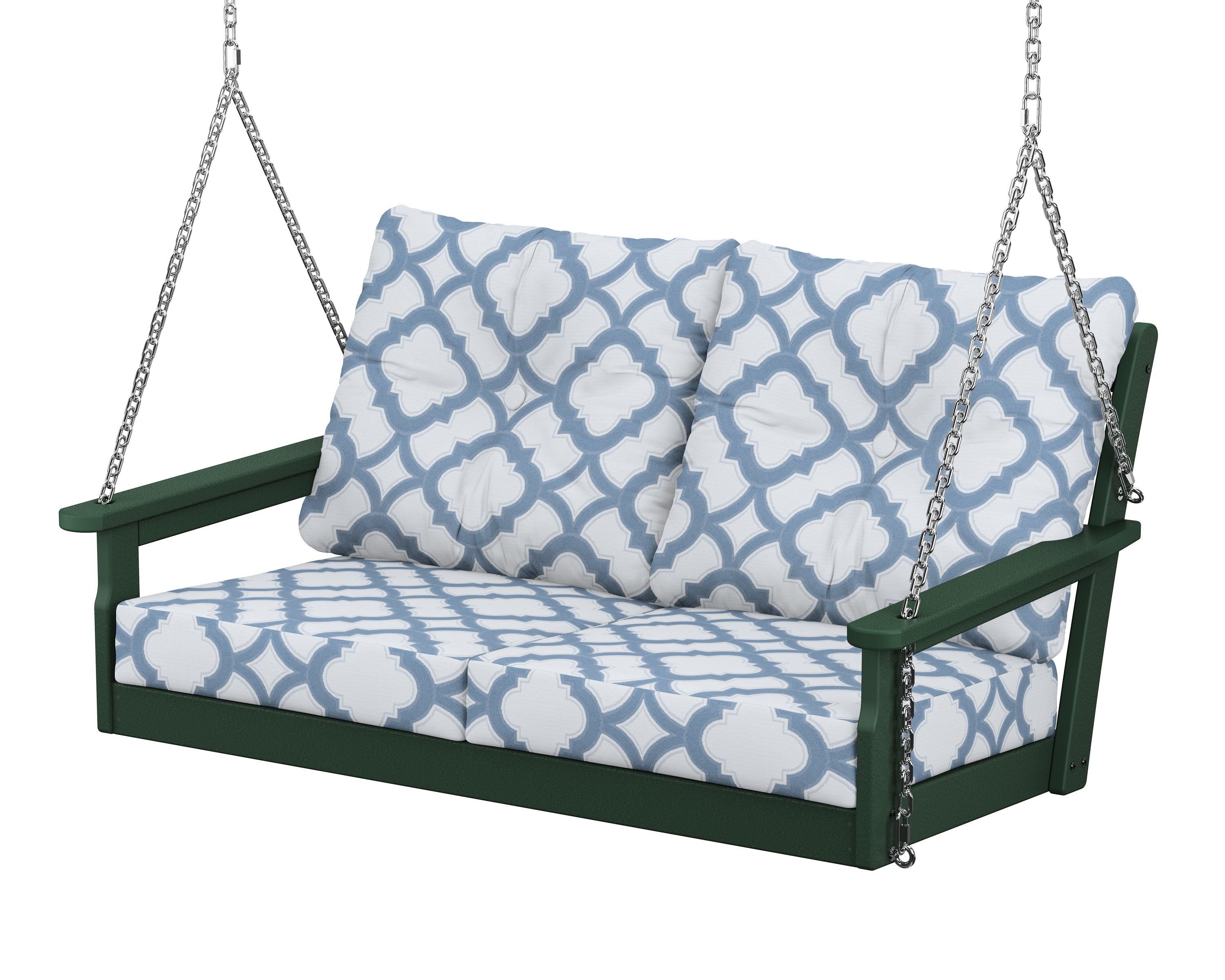 POLYWOOD® Vineyard Deep Seating Swing in Green / Trellis Sky Blue