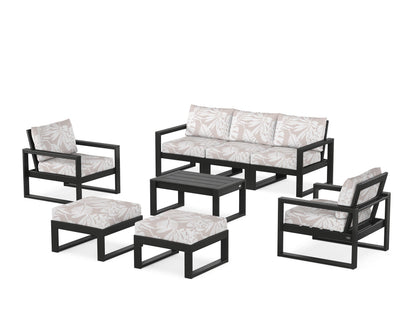 POLYWOOD® EDGE Sectional 8-Piece Lounge Sofa Set in Black / Leaf Dune Burlap