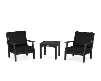 Martha Stewart by POLYWOOD® Chinoiserie 3-Piece Deep Seating Set in Black / Midnight Linen
