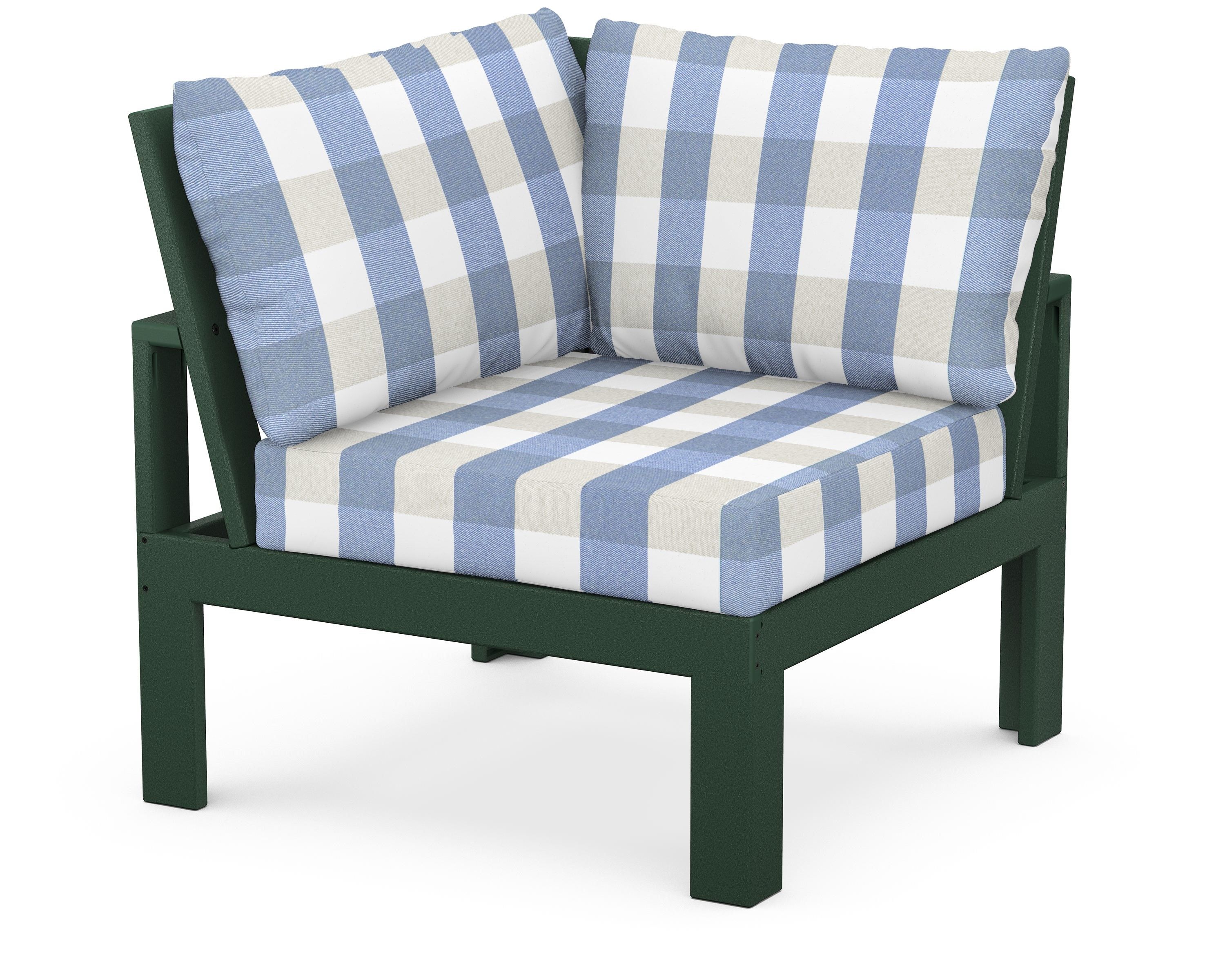 Unbranded Modular Corner Chair in Green / Buffalo Plaid Sky Blue