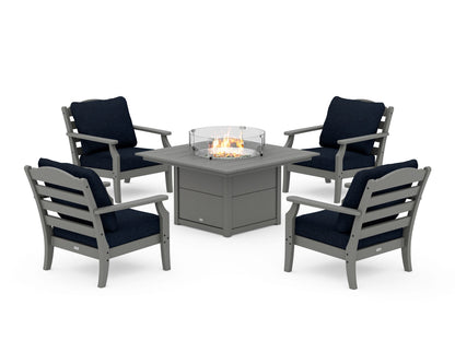 Draper James™ by  POLYWOOD® Savannah 5-Piece Deep Seating Set with Fire Pit Table in Slate Grey / Marine Indigo