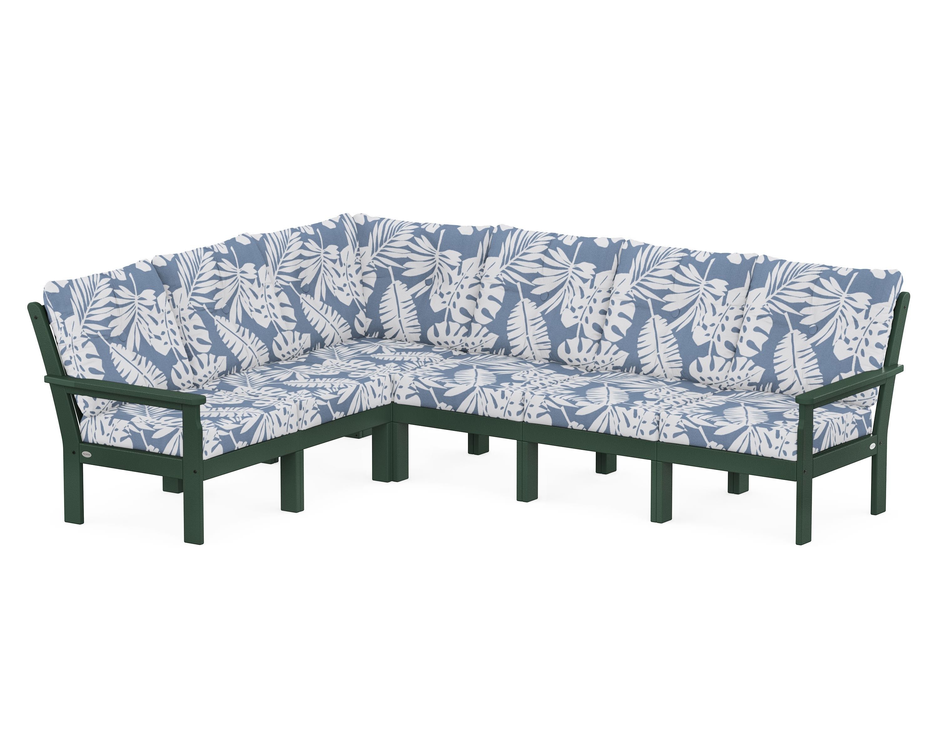 POLYWOOD® Vineyard 6-Piece Sectional in Green / Leaf Sky Blue