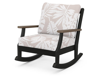 POLYWOOD® Braxton Deep Seating Rocking Chair in Black / Kona / Leaf Dune Burlap