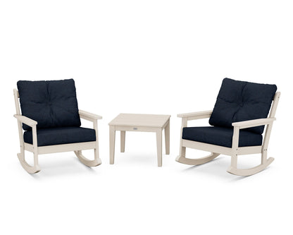 POLYWOOD® Vineyard 3-Piece Deep Seating Rocker Set in Sand / Marine Indigo