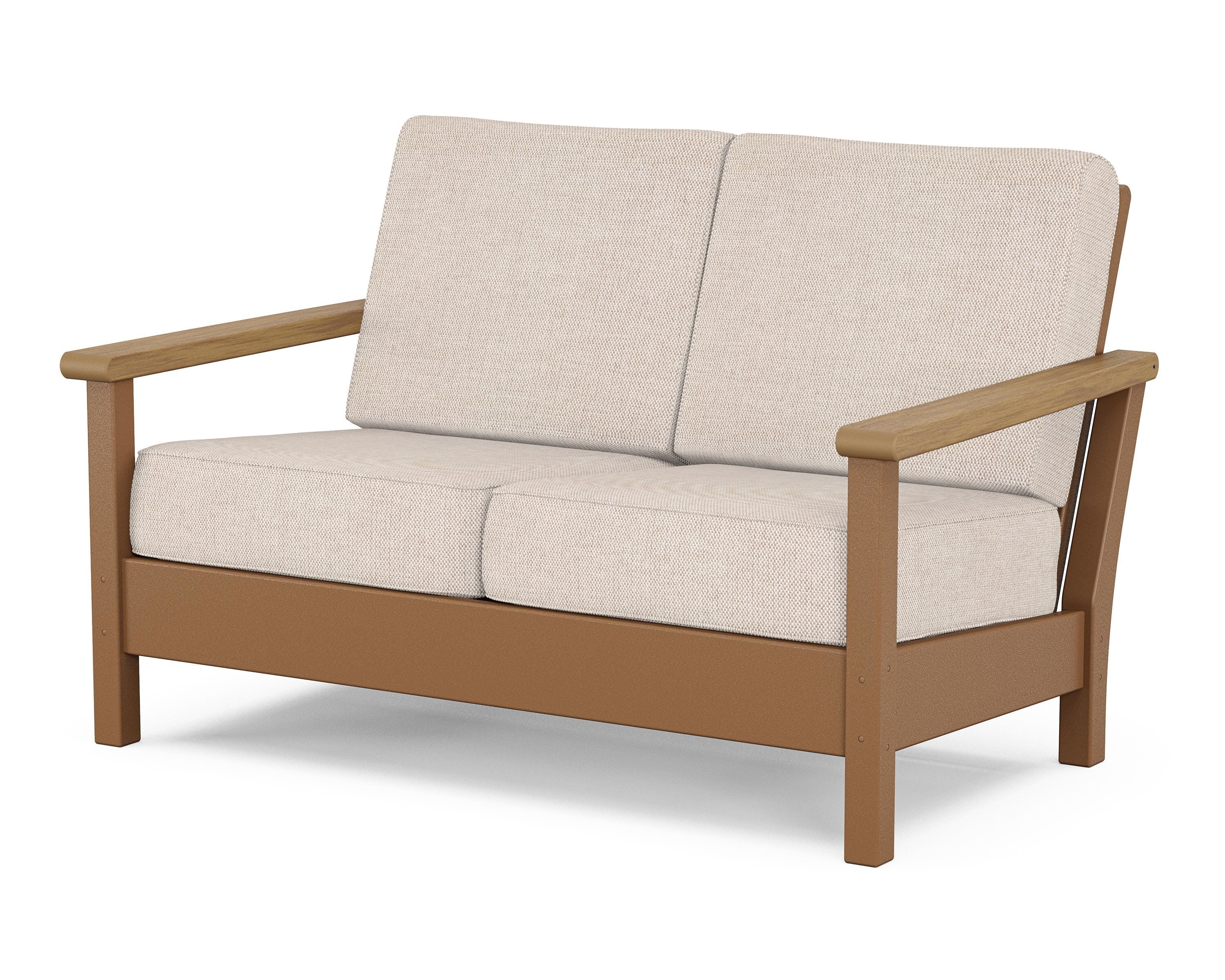 POLYWOOD® Harbour Deep Seating Loveseat in Teak / Natural / Blend Linen