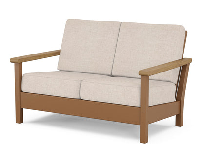 POLYWOOD® Harbour Deep Seating Loveseat in Teak / Natural / Blend Linen