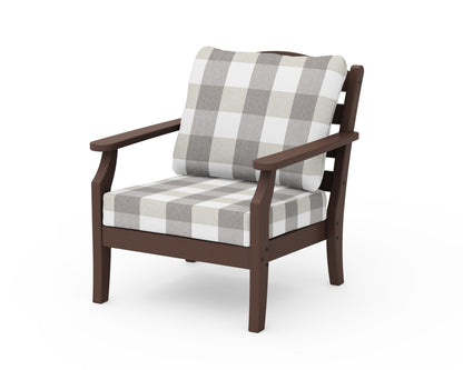 Draper James™ by  POLYWOOD® Savannah Deep Seating Chair in Mahogany / Buffalo Plaid Grey Mist