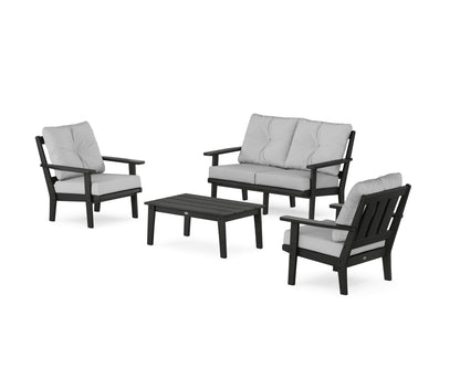 POLYWOOD® Oxford 4-Piece Deep Seating Set with Loveseat in Black / Marine Indigo