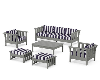 Martha Stewart by POLYWOOD® Acadia 6-Piece Lounge Sofa Set in Slate Grey / Cabana Stripe Navy