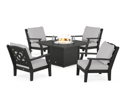 Martha Stewart by POLYWOOD® Chinoiserie 5-Piece Deep Seating Set with Fire Pit Table in Black / Granite