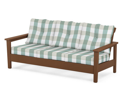 POLYWOOD® Prescott Deep Seating Sofa in Teak / Buffalo Plaid Glacier Spa