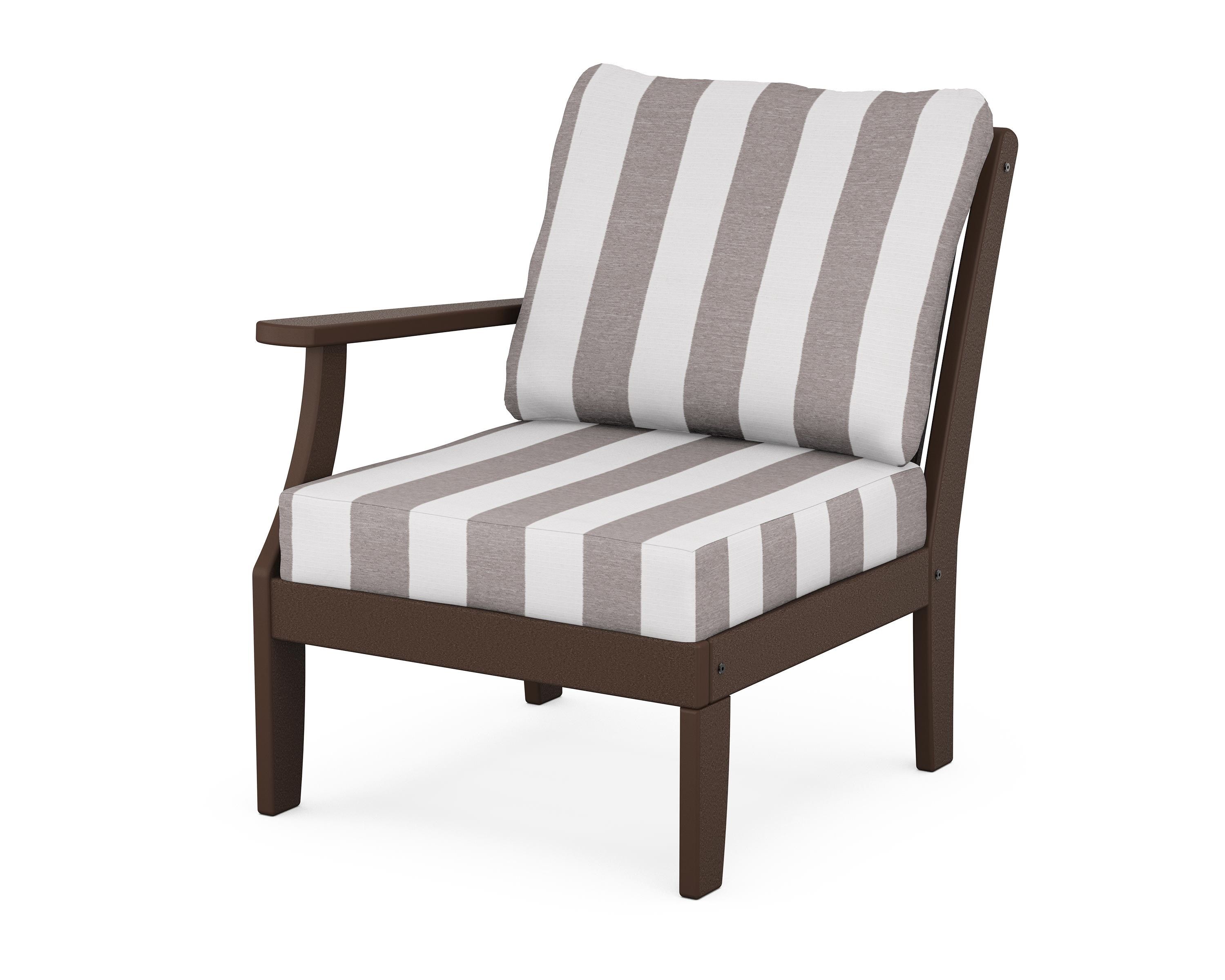 POLYWOOD® Braxton Modular Left Arm Chair in Mahogany / Cabana Stripe Grey Mist