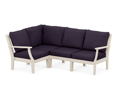 POLYWOOD® Braxton Modular 4-Piece Deep Seating Set in Sand / Navy Linen