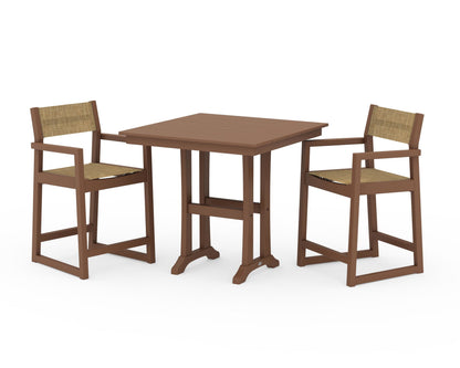 POLYWOOD® EDGE Sling Arm Chair 3-Piece Farmhouse Counter Set with Trestle Legs in Teak / Burlap Sling