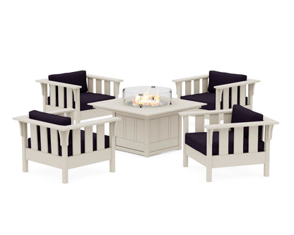 Martha Stewart by POLYWOOD® Acadia 5-Piece Deep Seating Set with Fire Pit Table in Sand / Navy Linen