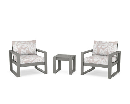 POLYWOOD® EDGE Sectional 3-Piece Deep Seating Set in Slate Grey / Leaf Dune Burlap