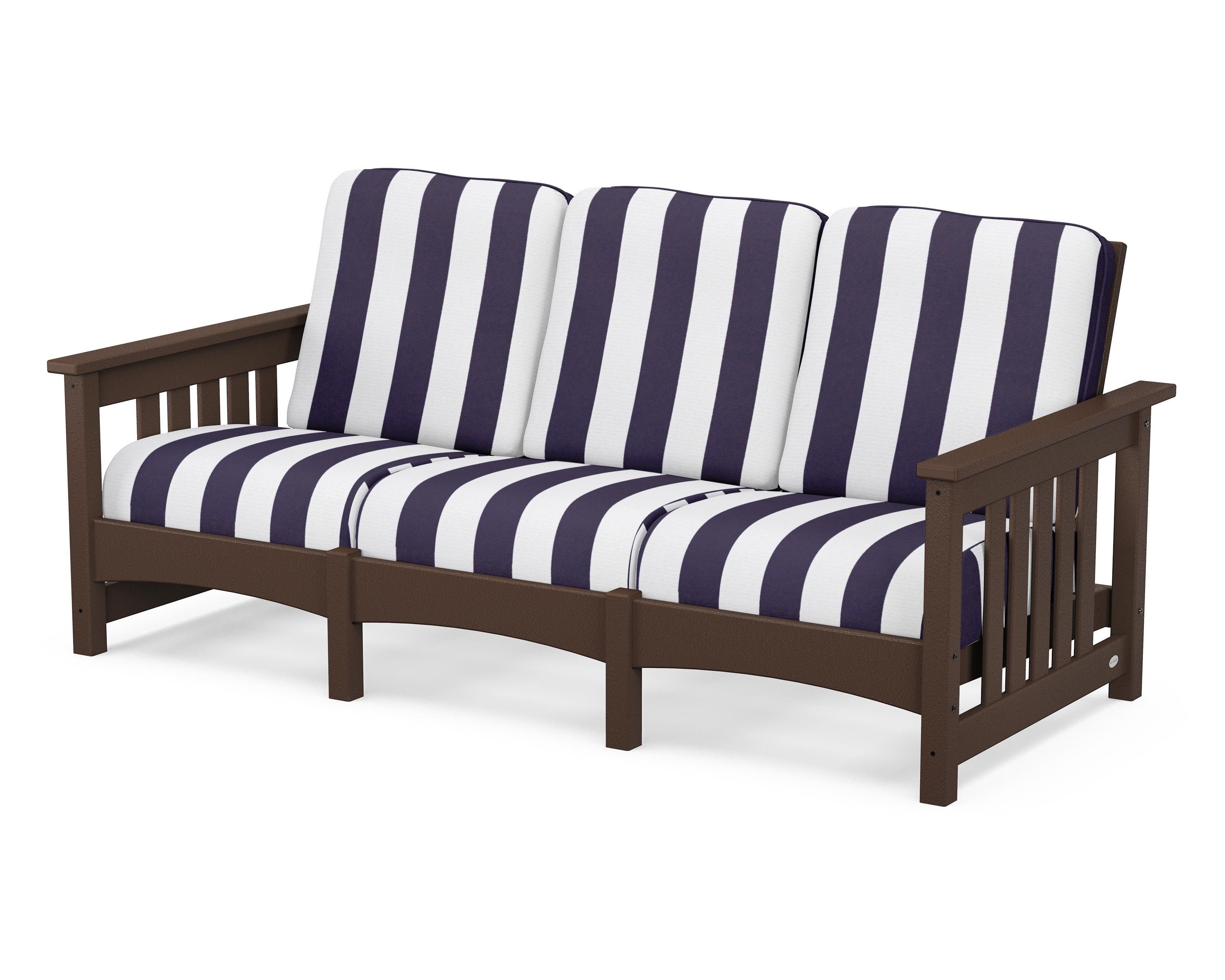 POLYWOOD® Club Mission Sofa in Mahogany / Cabana Stripe Navy