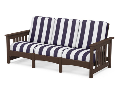 POLYWOOD® Club Mission Sofa in Mahogany / Cabana Stripe Navy