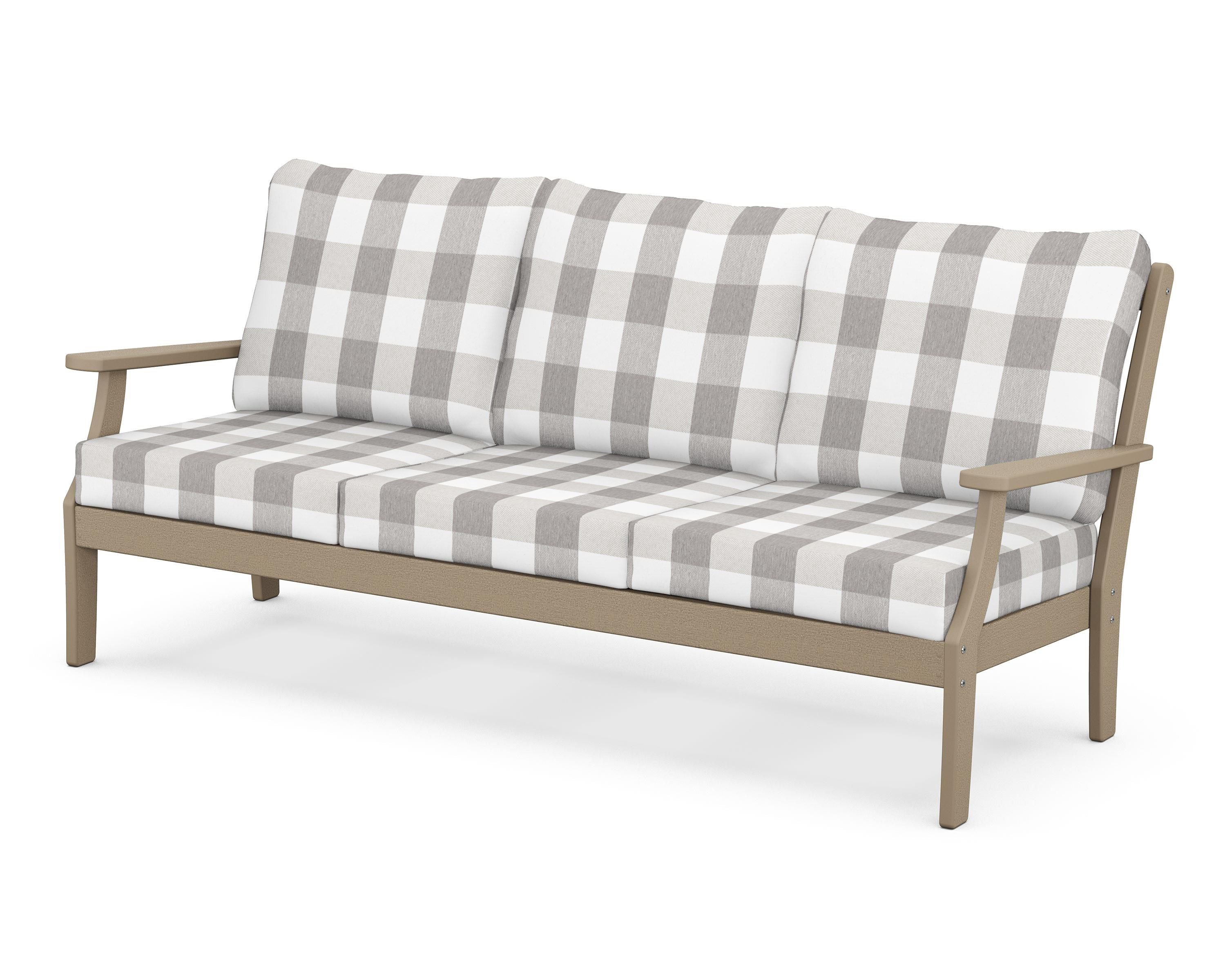 POLYWOOD® Braxton Deep Seating Sofa in Vintage Sahara / Buffalo Plaid Grey Mist
