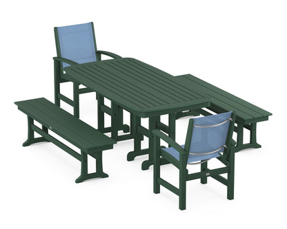 POLYWOOD® Coastal 5-Piece Dining Set in Green / Poolside Sling