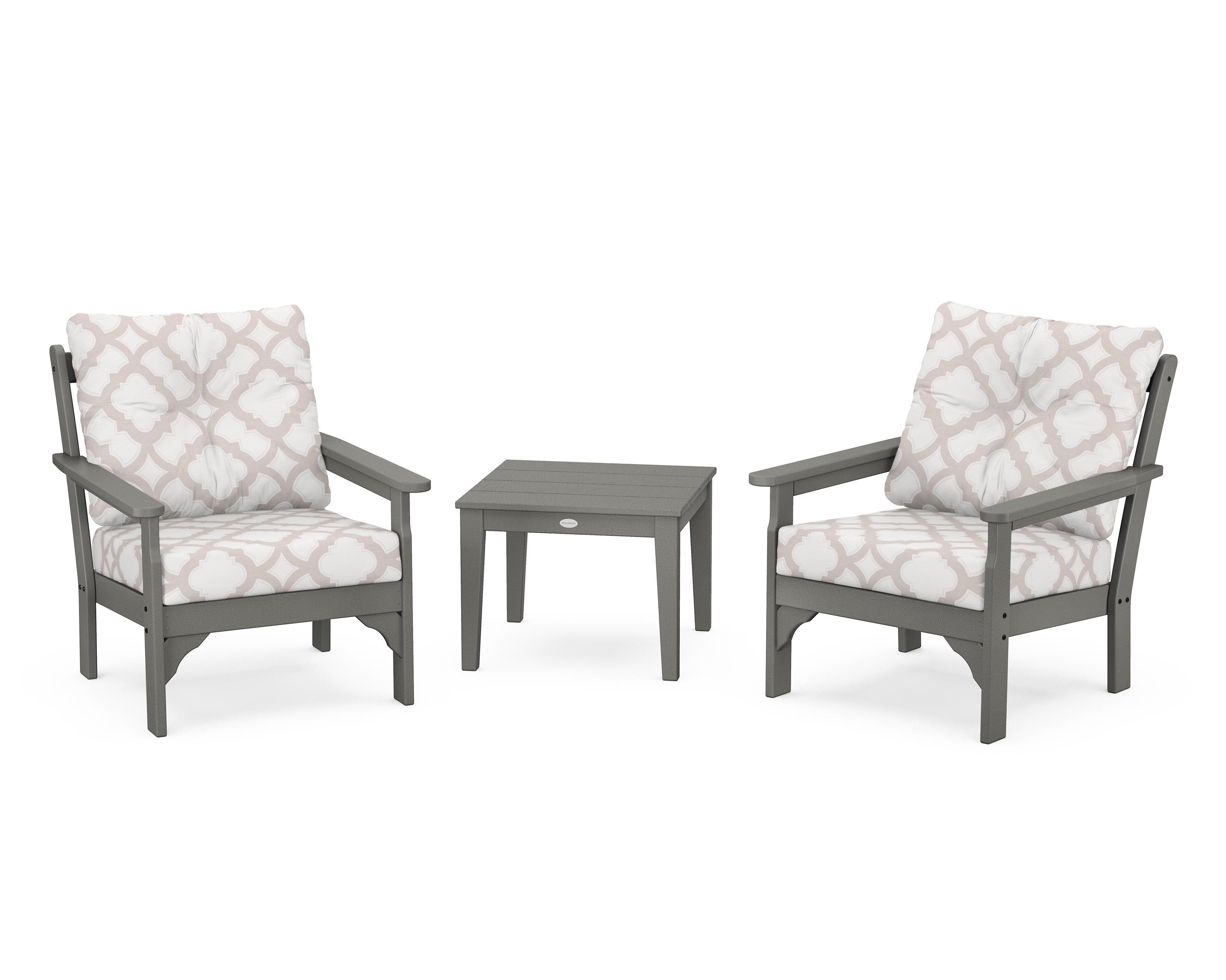 POLYWOOD® Vineyard 3-Piece Deep Seating Set in Slate Grey / Trellis Dune Burlap