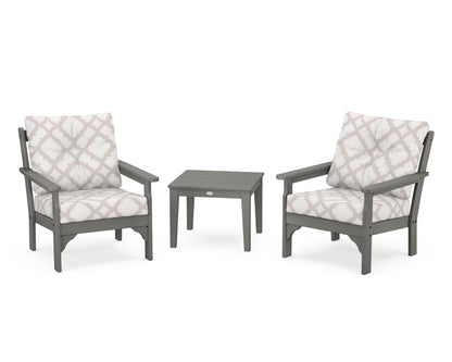 POLYWOOD® Vineyard 3-Piece Deep Seating Set in Slate Grey / Trellis Dune Burlap