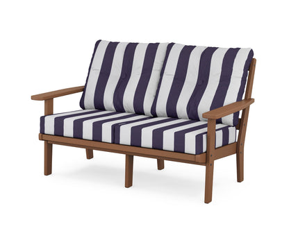 POLYWOOD® Oxford Deep Seating Loveseat in Teak / Cabana Stripe Navy