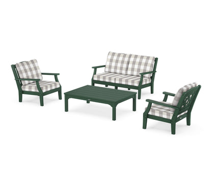 Martha Stewart by POLYWOOD® Chinoiserie 4-Piece Deep Seating Set with Loveseat in Green / Buffalo Plaid Grey Mist