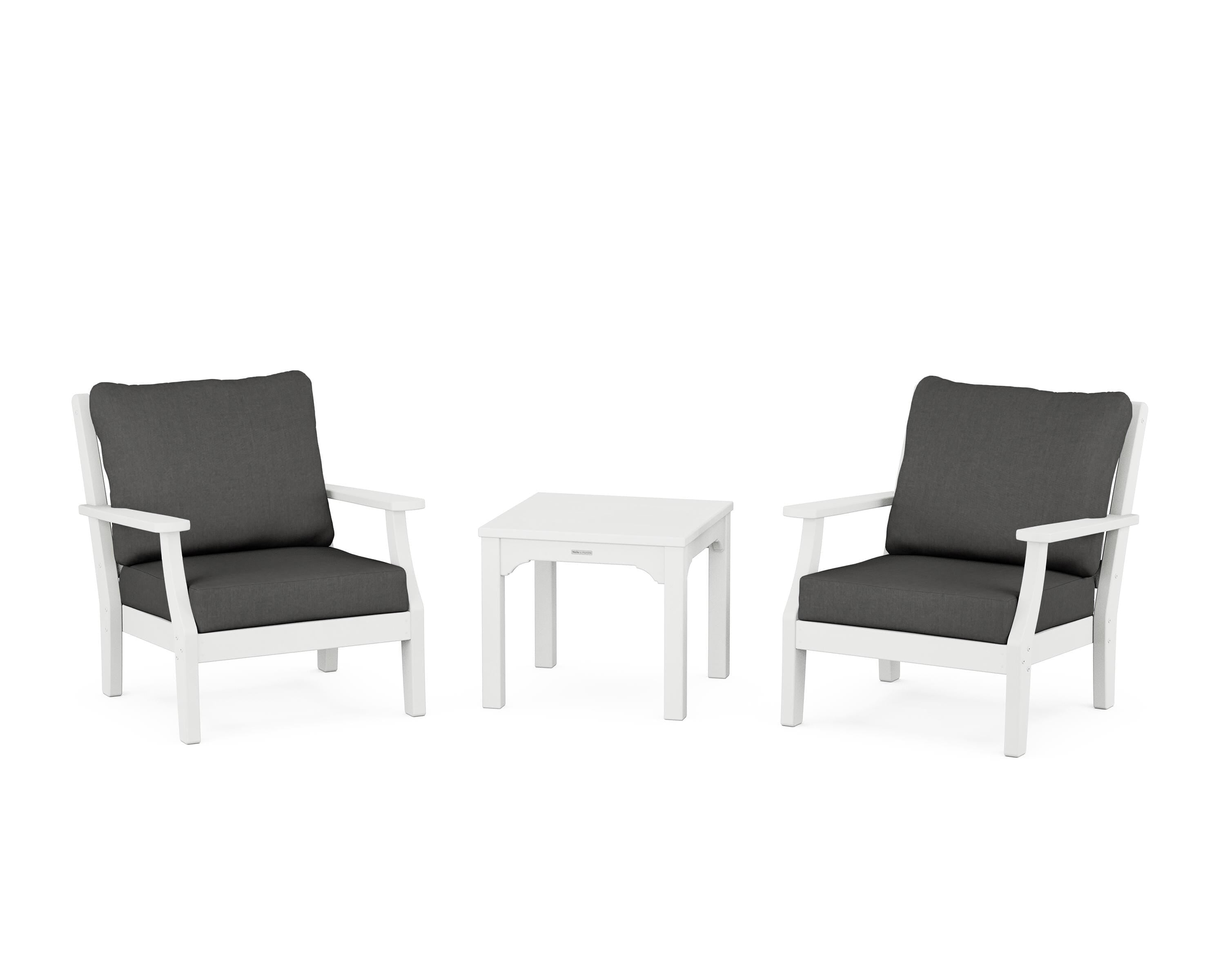 Martha Stewart by POLYWOOD® Chinoiserie 3-Piece Deep Seating Set in White / Spectrum Carbon