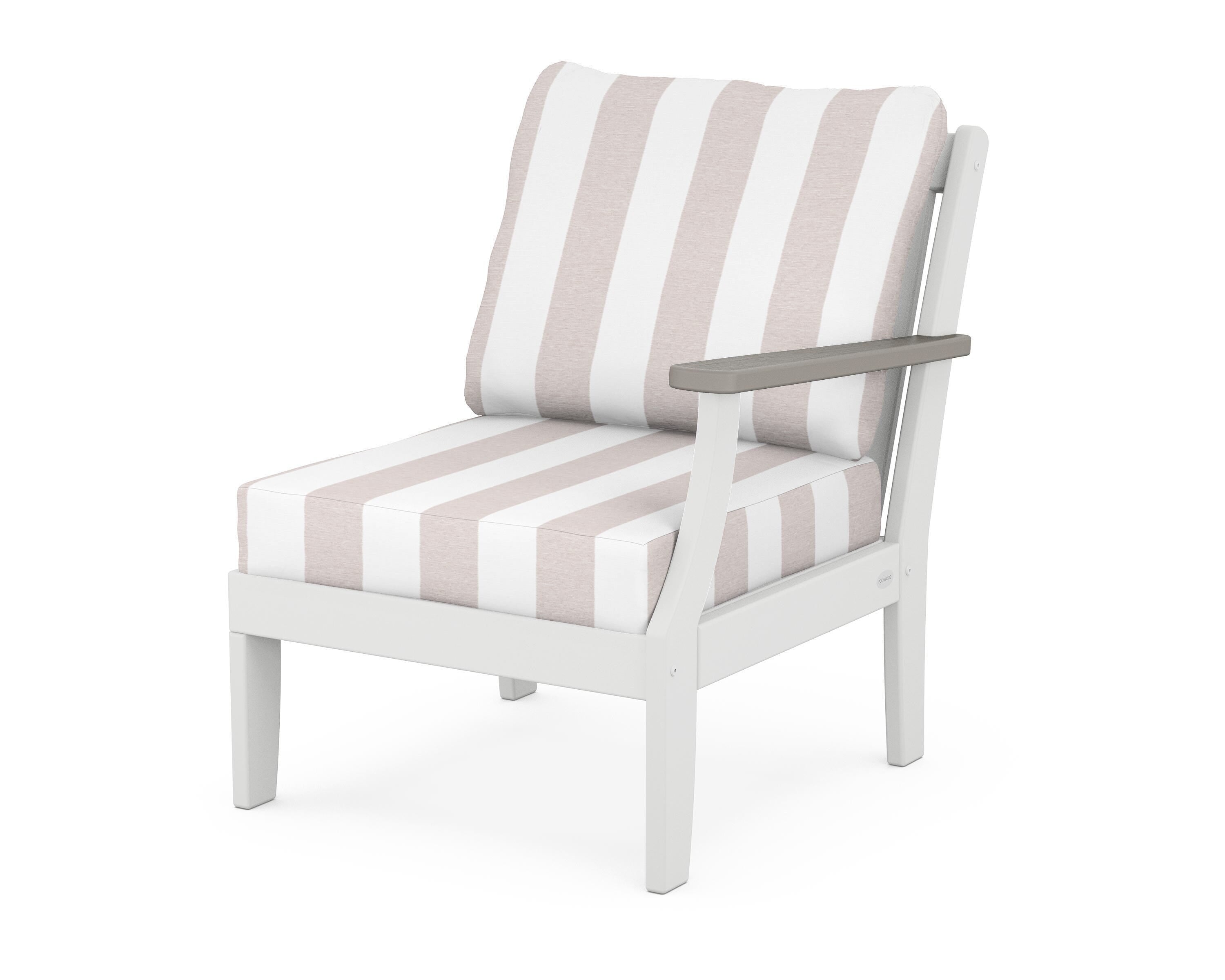 POLYWOOD® Braxton Modular Right Arm Chair in White / Driftwood / Cabana Stripe Dune Burlap