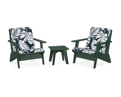 POLYWOOD® Riviera Modern Lounge 3-Piece Set in Green / Leaf Marine Indigo