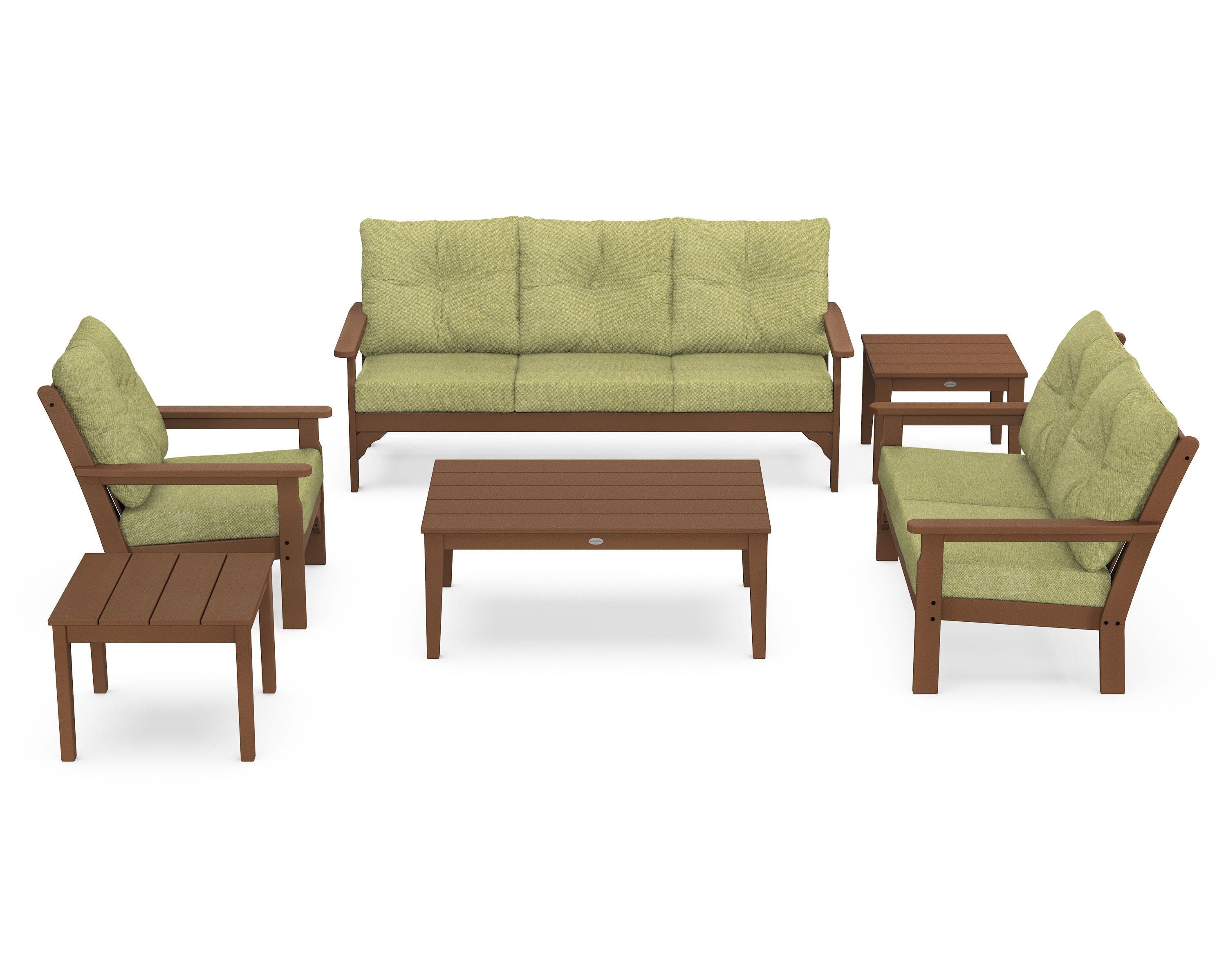 POLYWOOD® Vineyard 6-Piece Deep Seating Set in Teak / Chartreuse Boucle
