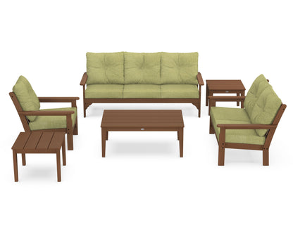 POLYWOOD® Vineyard 6-Piece Deep Seating Set in Teak / Chartreuse Boucle