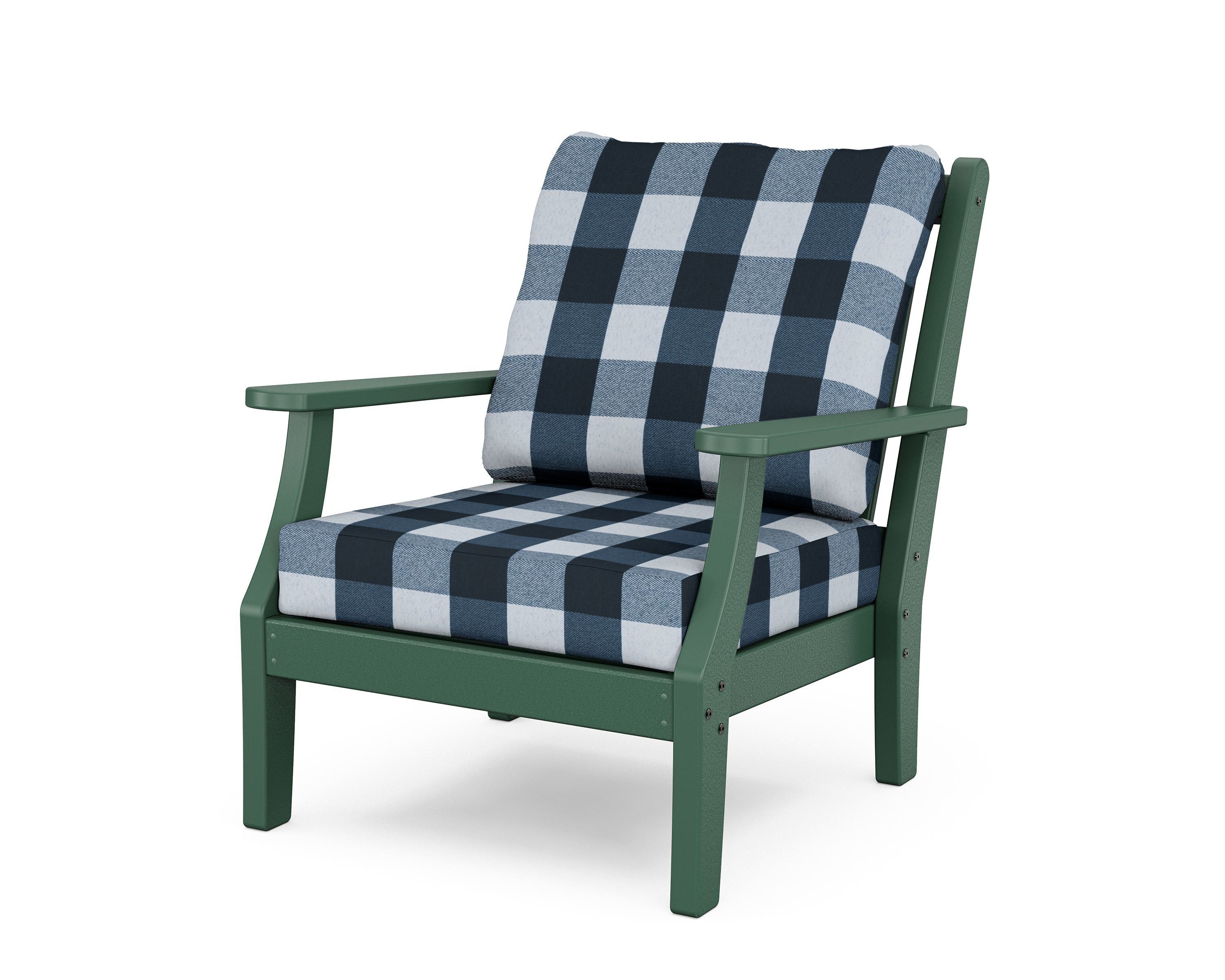 Country Living Wovendale Deep Seating Chair in Green / Buffalo Plaid Marine Indigo