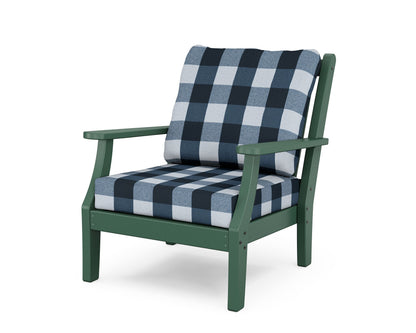 Country Living Wovendale Deep Seating Chair in Green / Buffalo Plaid Marine Indigo