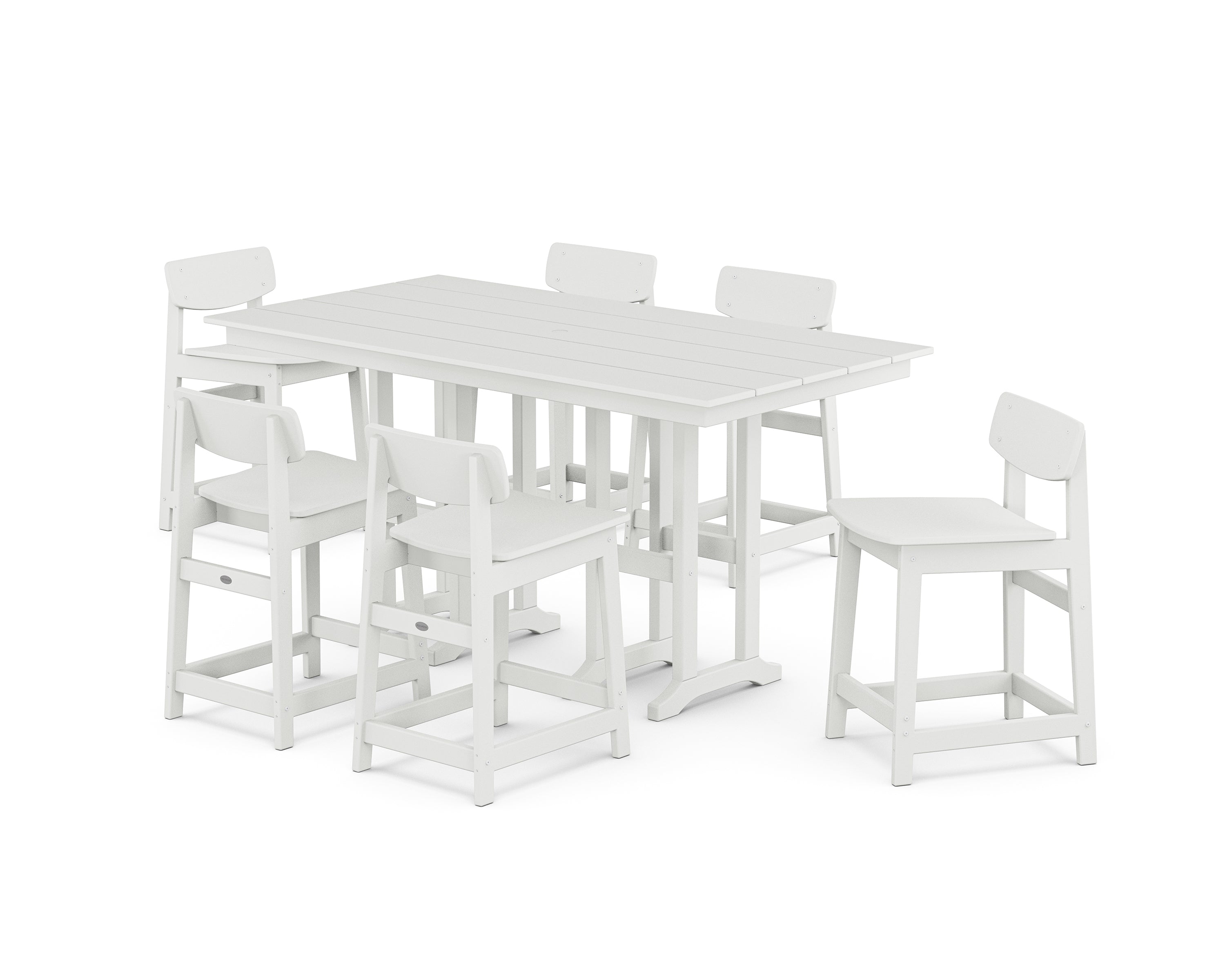 POLYWOOD® Modern Studio Urban Lowback Counter Chair 7-Piece Set in White