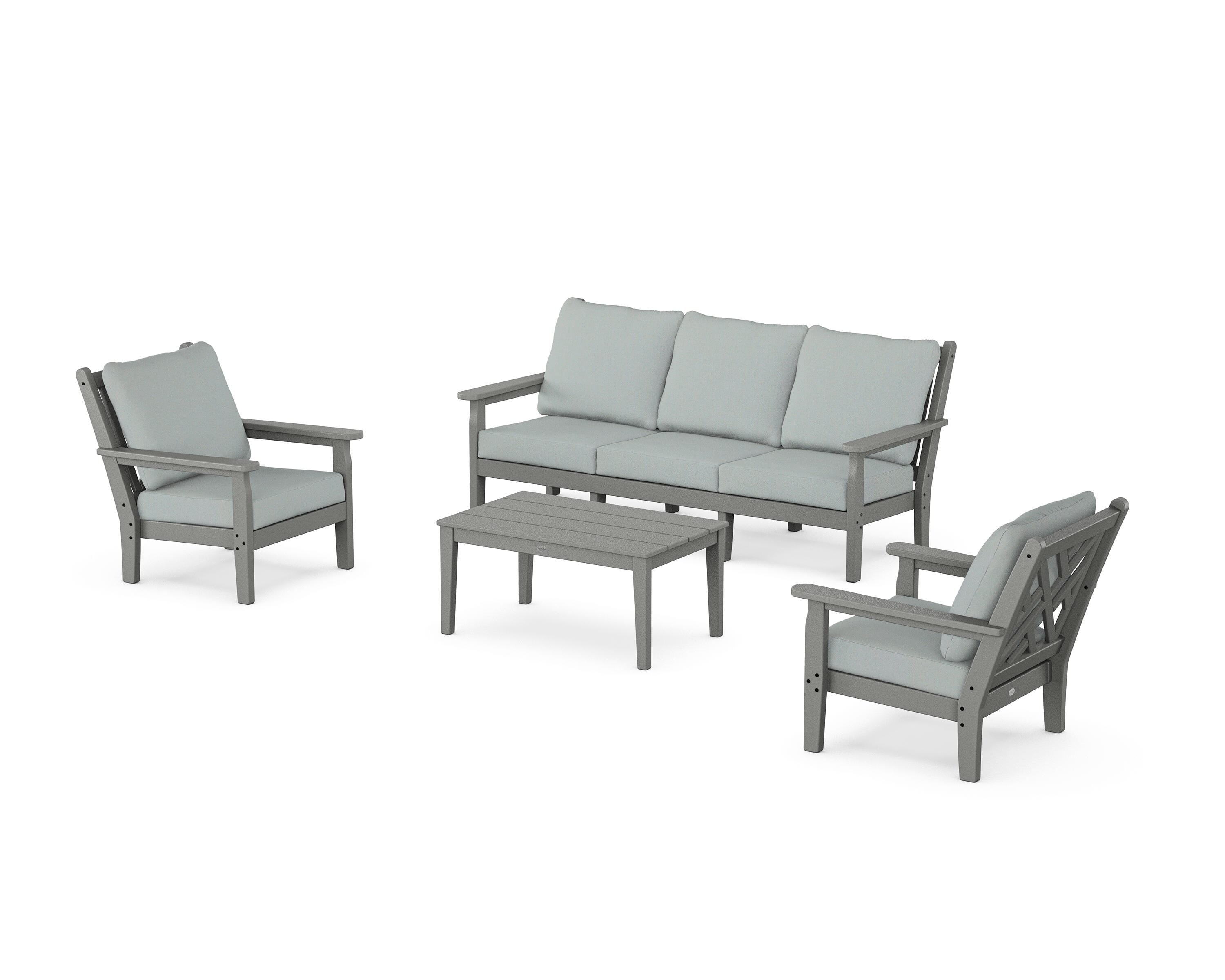 POLYWOOD® Chippendale 4-Piece Deep Seating Set with Sofa in Slate Grey / Spa