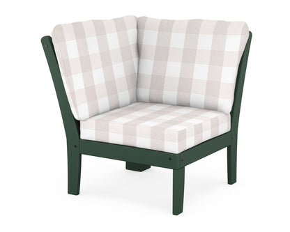 POLYWOOD® Braxton Modular Corner Chair in Green / Buffalo Plaid Dune Burlap