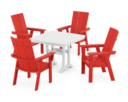 POLYWOOD® Modern Adirondack 5-Piece Dining Set with Trestle Legs in Sunset Red / White