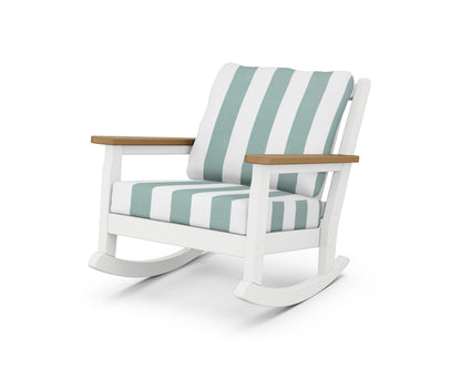 POLYWOOD® Chippendale Deep Seating Rocking Chair in White / Natural / Cabana Stripe Glacier Spa