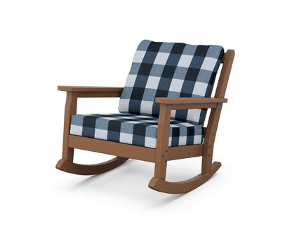 POLYWOOD® Chippendale Deep Seating Rocking Chair in Teak / Buffalo Plaid Marine Indigo