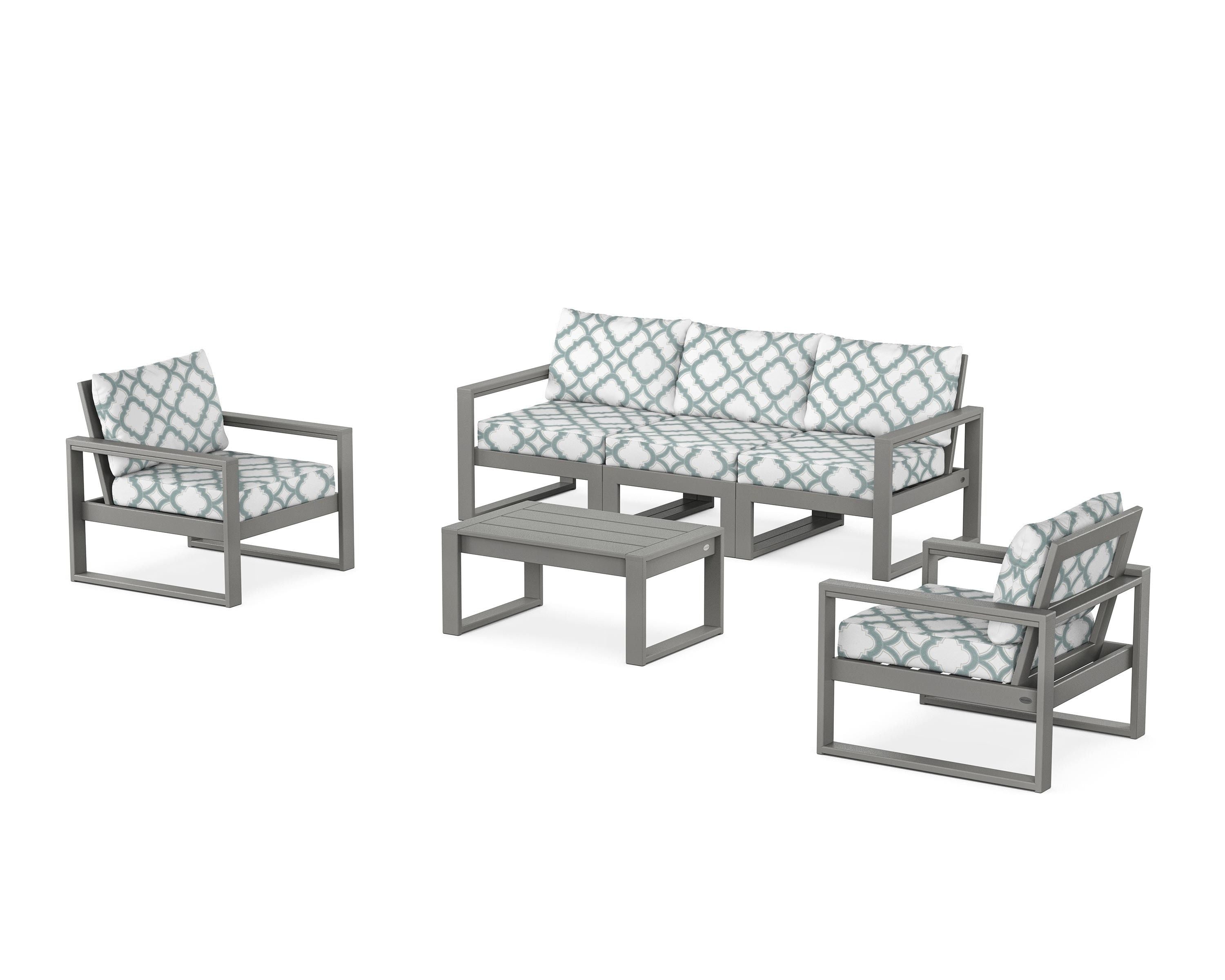 POLYWOOD® EDGE Sectional 4-Piece Deep Seating Set with Sofa in Slate Grey / Trellis Glacier Spa