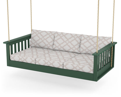 POLYWOOD® Vineyard Daybed Swing in Green / Trellis Dune Burlap