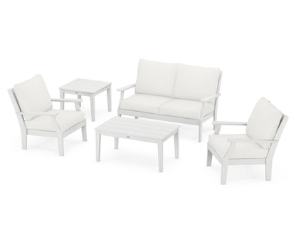POLYWOOD® Braxton 5-Piece Deep Seating Set in White / Natural Linen