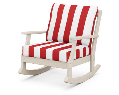 POLYWOOD® Braxton Deep Seating Rocking Chair in Sand / Cabana Stripe Crimson